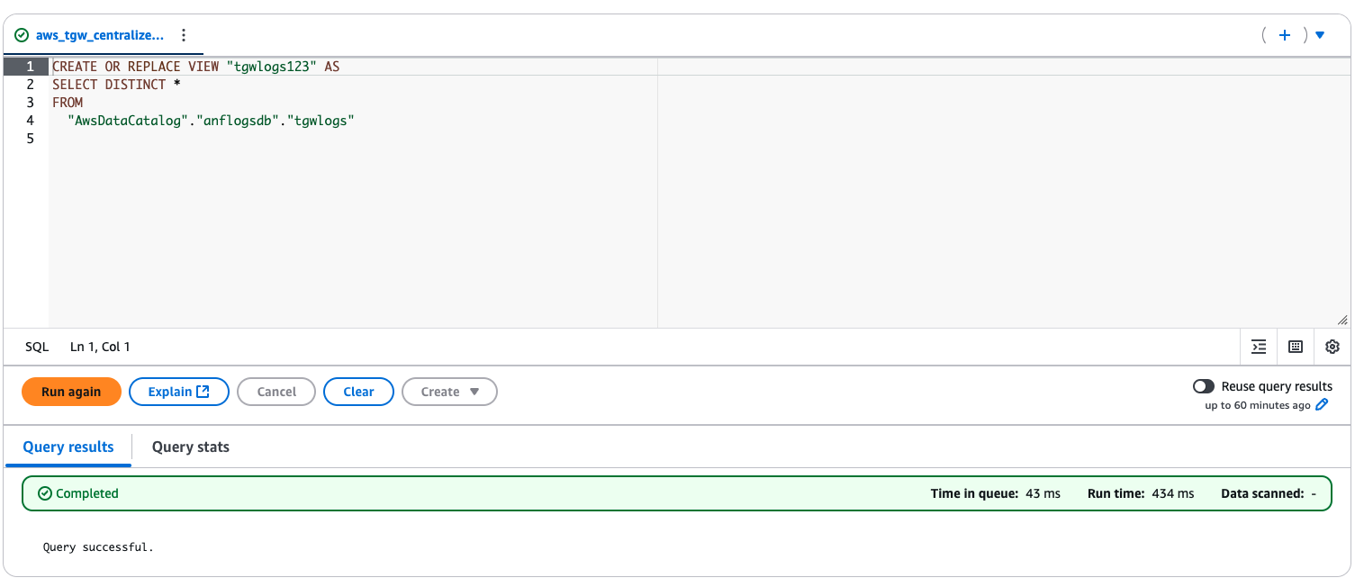 Execute the Create Athena View SQL query